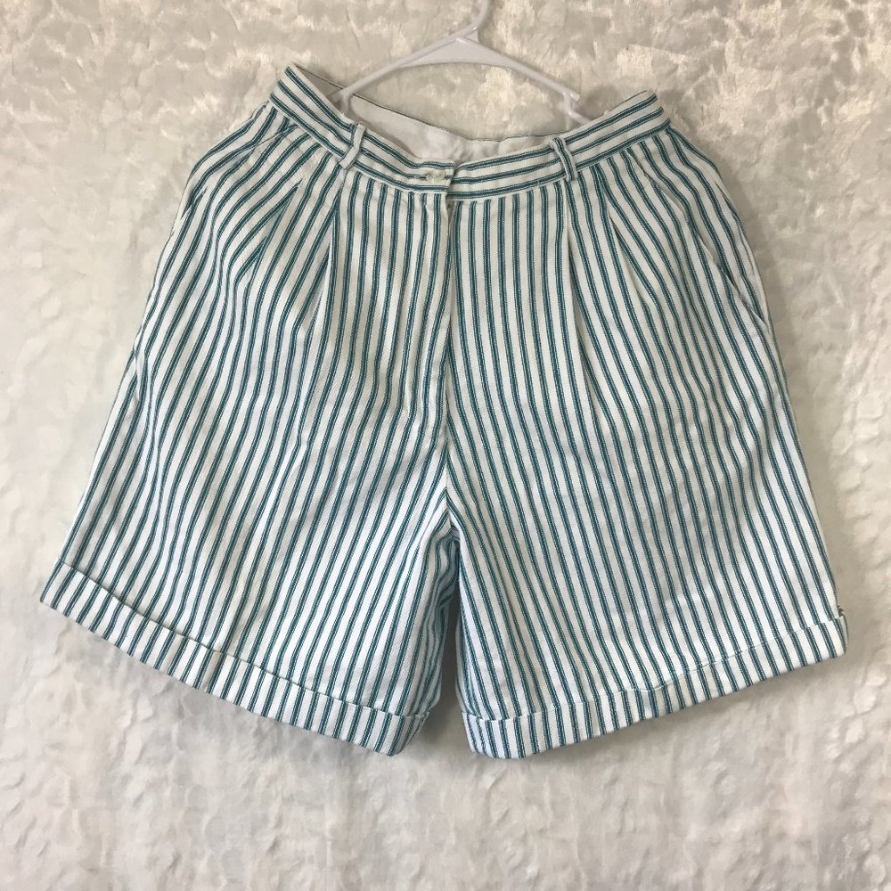 VTG 80s Teal Striped High waisted Pleated Shorts